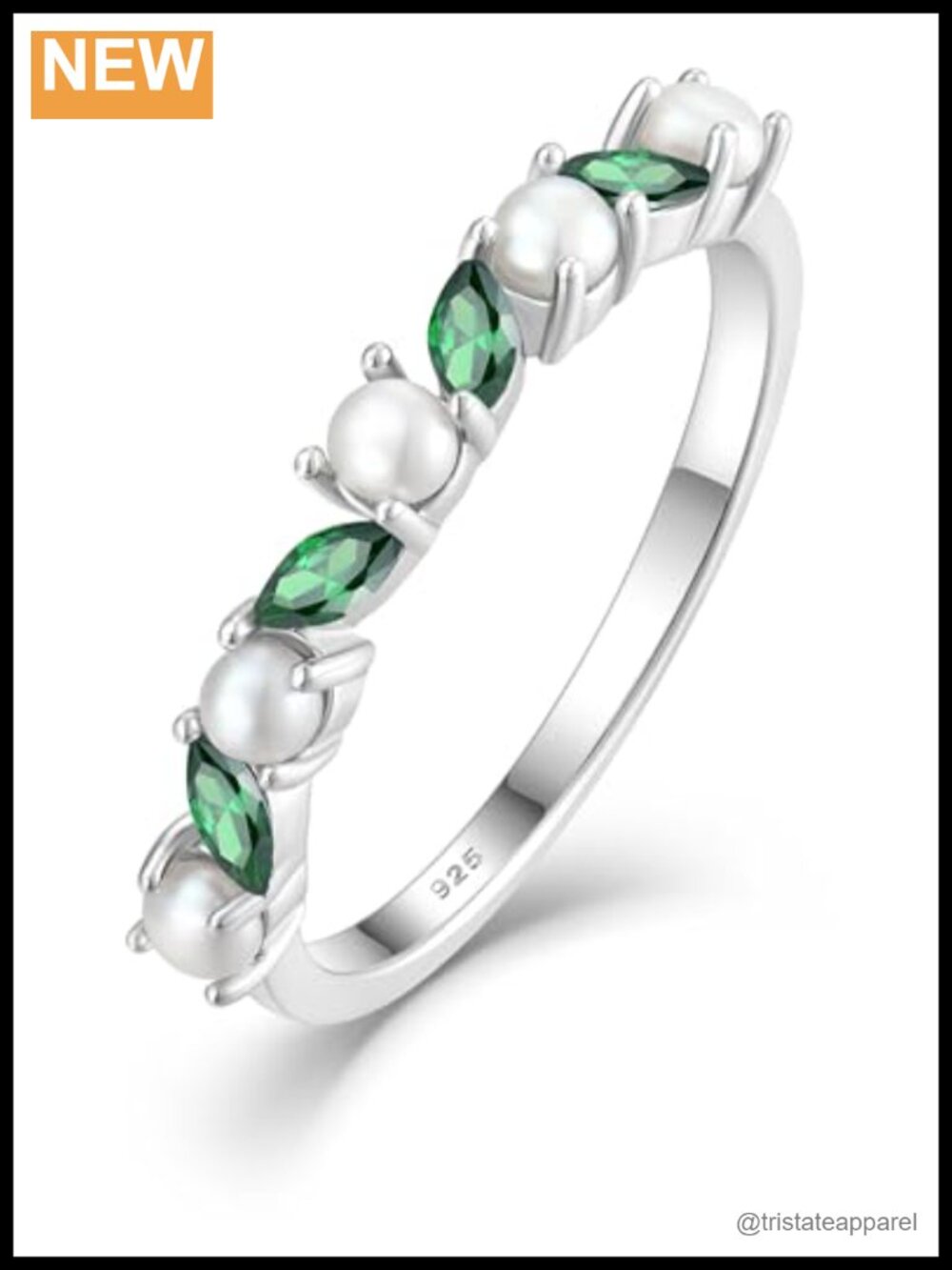 Freshwater Pearl Eternity Ring 925 Sterling Silver 18K White Gold Plated